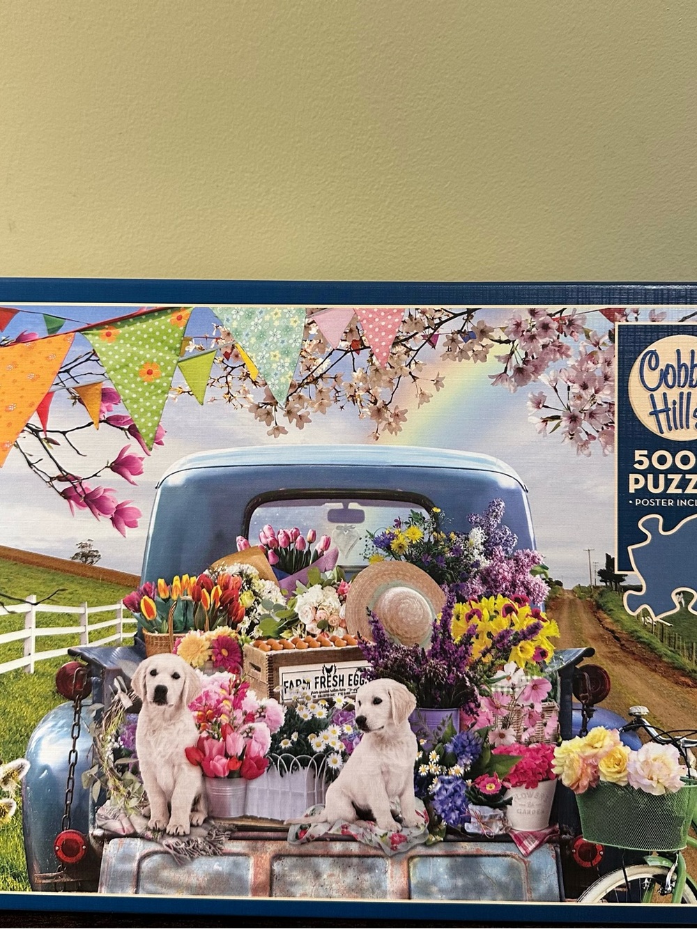 Cobble Hill Puzzle Farm Truck Floral Truck Bed with Puppies  Lg Piece Format